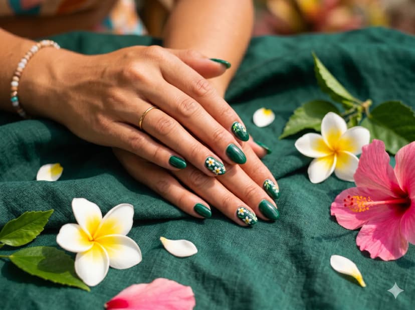 Bare nail before tropical floral art